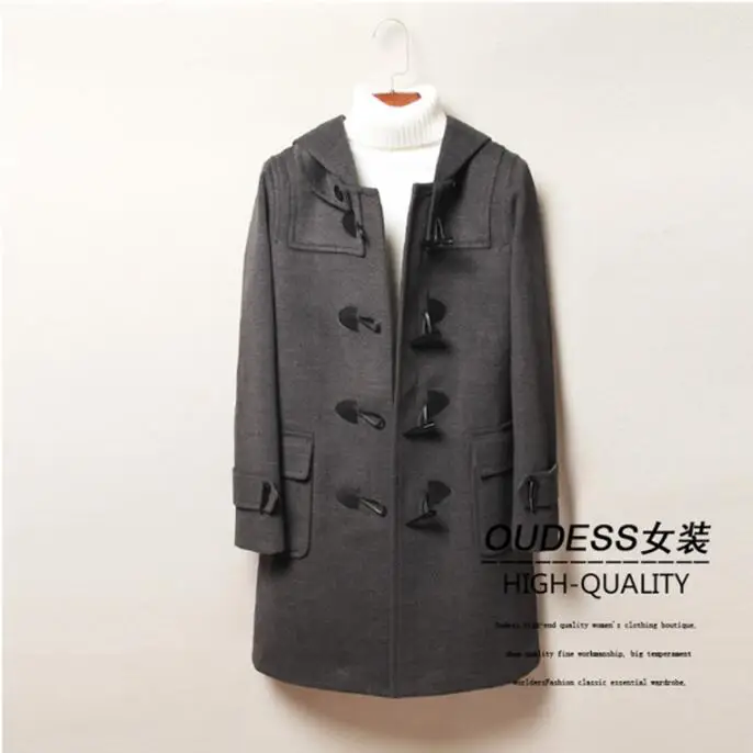 Женское шерстяное пальто с капюшоном демисезонное Свободное цвета хаки