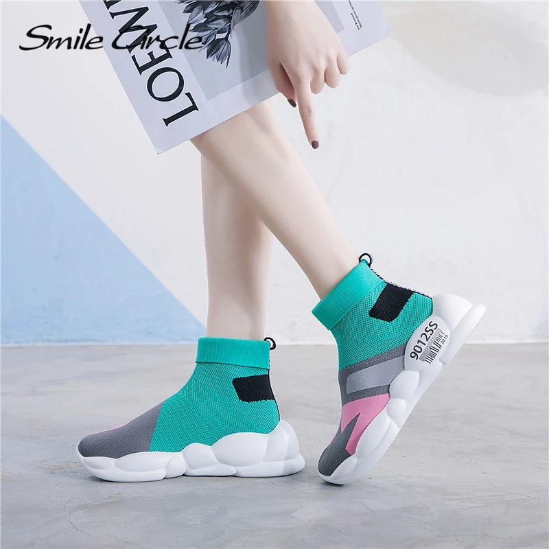 Smile Circle/2019 г. весенние вязаные кроссовки для женщин носки сапоги модная