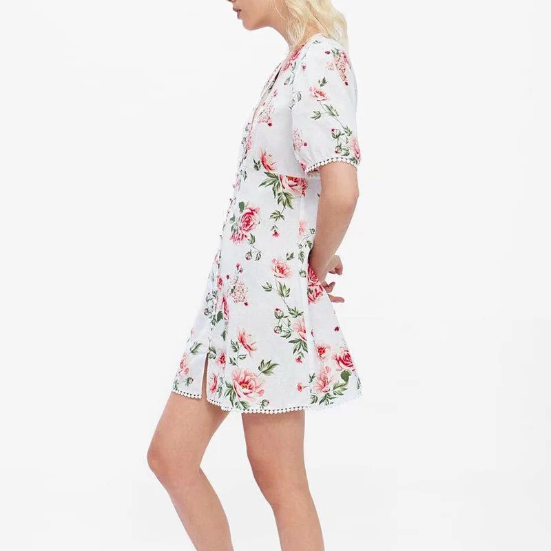 Summer Print Floral Mini Dress Vintage Short Sleeve Female Sexy Boho Casual Holiday Lady V-Neck heydress Store | Женская одежда