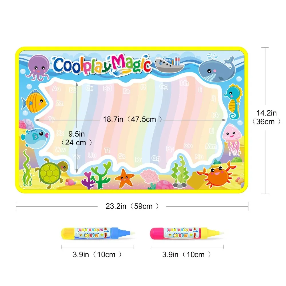 23.2*14.2in Rainbow Magic Water Drawing Mat & 2 Pens Doodle Coloring Painting Board Educational Toys for Kids Birthday Gift | Игрушки и