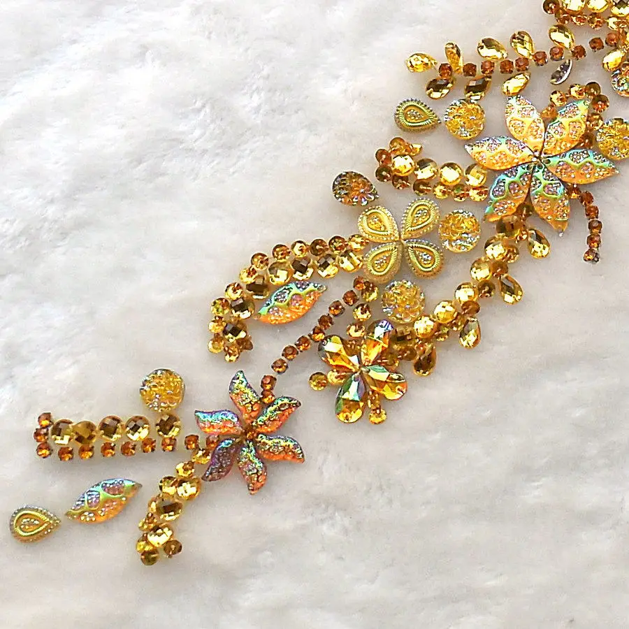 Bi.Dw.M Boutique Golden Appliques Hand-made Sew On Rhinestones Strass Stones Beaded Decoration Accessories for Dresses Costumes | Дом и сад