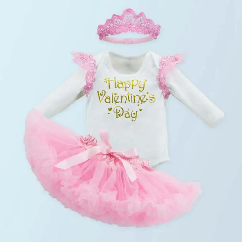 

Toddler Girls Valentine's Day Outfit Long Sleeve Bodysuit Lace Tutu Skirt Headband Leg Warmers Newborn Tutu Sets Infant Clothing