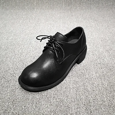 Black-Shoelace Guidi/; натуральная кожа; сезон весна; туфли-лодочки на платформе в стиле ретро; ботинки-оксфорды с молнией спереди и круглым носком для студентов; цвет белый, красный, черный - Цвет: Black-Shoelace