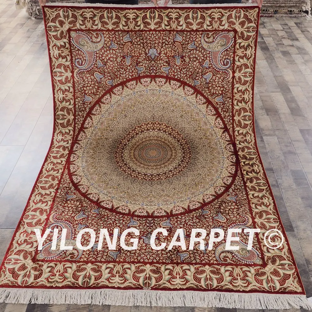 Yilong 5 &quotx 7&quot ручной персидский красный ковер турецкий бежевый медальон шелковый