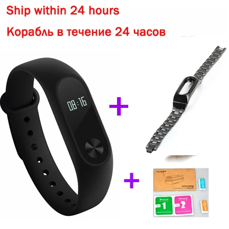 Xiaomi mi Band 2 mi band mi Band 2 браслет OLED сенсорный экран фитнес-трекер для измерения сердечного ритма IP67 водонепроницаемый - Цвет: add black strap