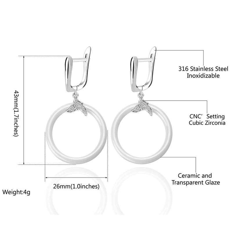 Женские гладкие керамические серьги кольцо среднего и большого диаметра 3 см