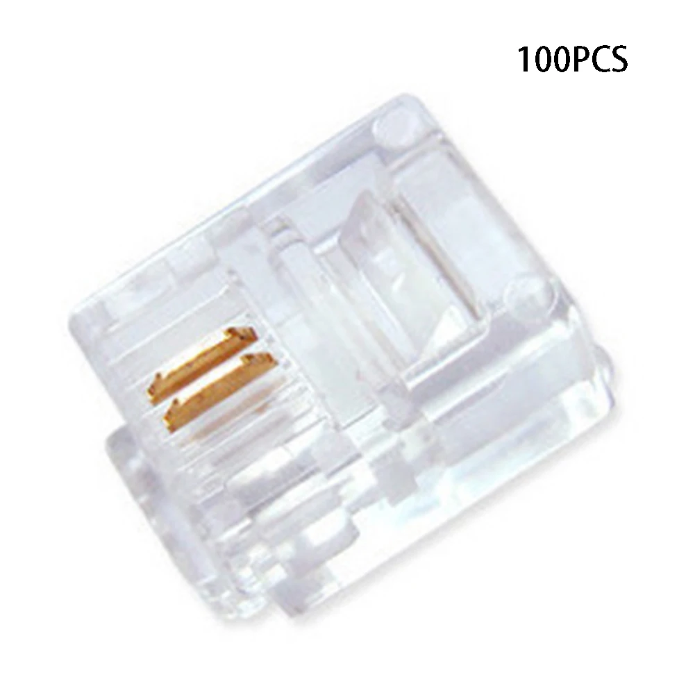 Crimp Network Transparent Cable Systems Gold Plated Contact Telephone RJ11 6P2C Powerful Connector Office Modular Plug 100Pcs |