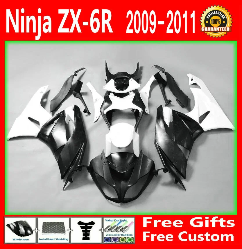 

Комплект обтекателей из АБС-пластика, белый, черный, для Kawasaki NINJA ZX6R 2009, 2010, 2011, 09, 10, 11, Высококачественные обтекатели g16