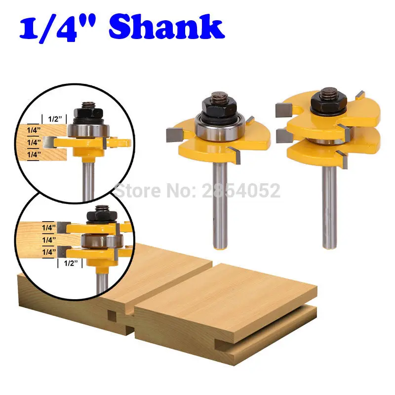 

New 2Pcs Tongue & Groove Router Bit 3/4" Stock 1/4" Shank For Woodworking Tool