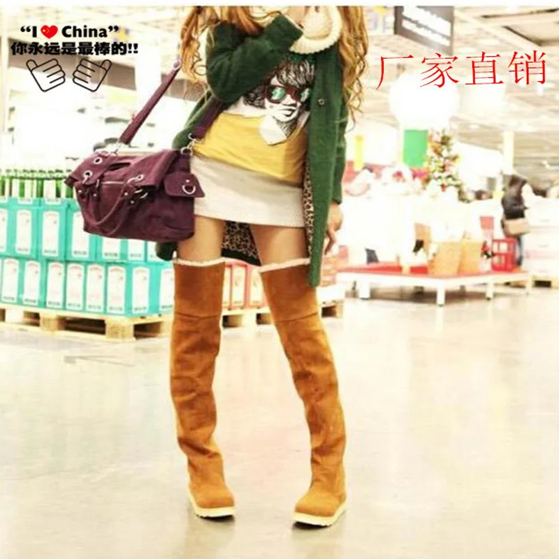 

Women long boots fashion Winter New over-the-Knee Boots Female Fleece Lining Brushed Suede Sheath shoes Flat Insulated long boot