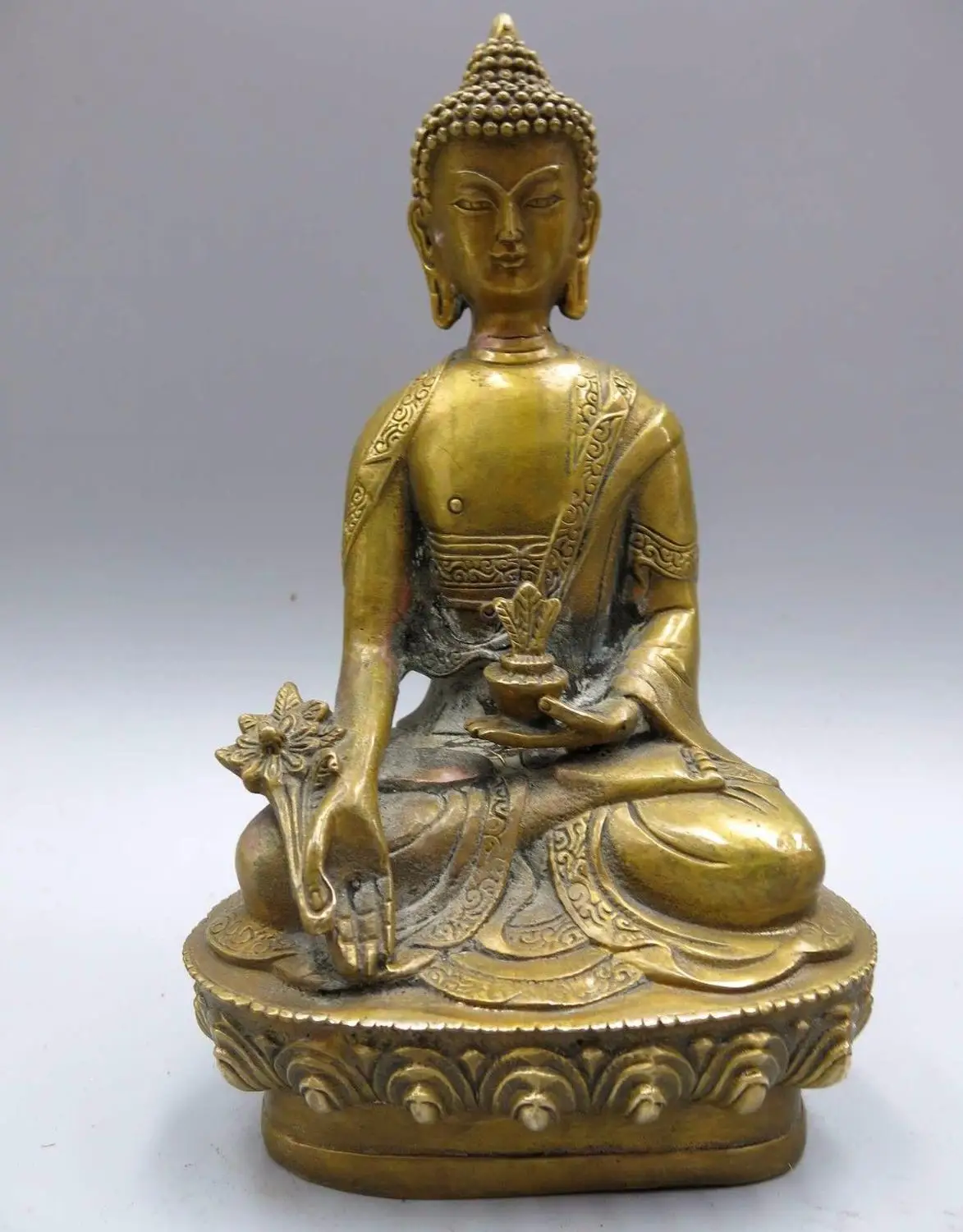 

Китайская латунная медная Позолоченные резные тонкой буддизм буддийская медицина скульптура статуя