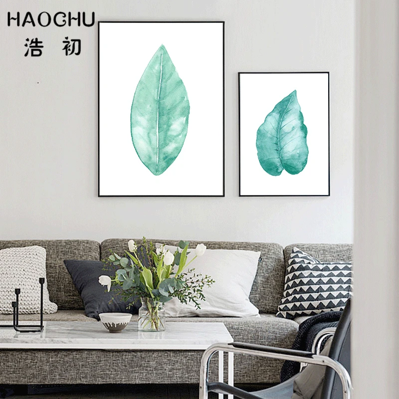 Новая свежая зеленая картина HAOCHU в скандинавском стиле с листьями акварель