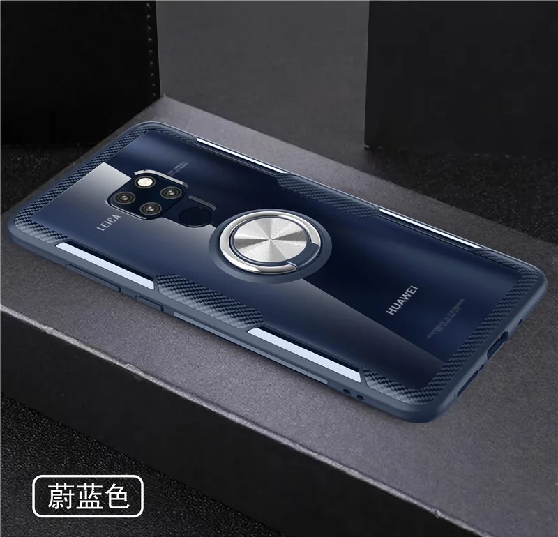 NavySilver Чехол из закаленного стекла для huawei mate 20 X чехол для huawei mate 20 9 10 Pro 30 P20 Lite кольцо на палец прозрачный противоударный чехол - Цвет: NavySilver