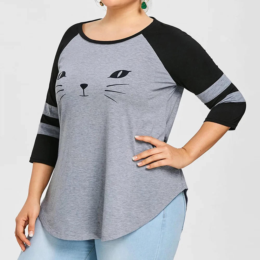 Женская Повседневная Свободная рубашка с рукавом три четверти круглым вырезом и