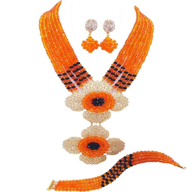 Модное оранжевое черное нигерийское ожерелье Африканские свадебные бусы