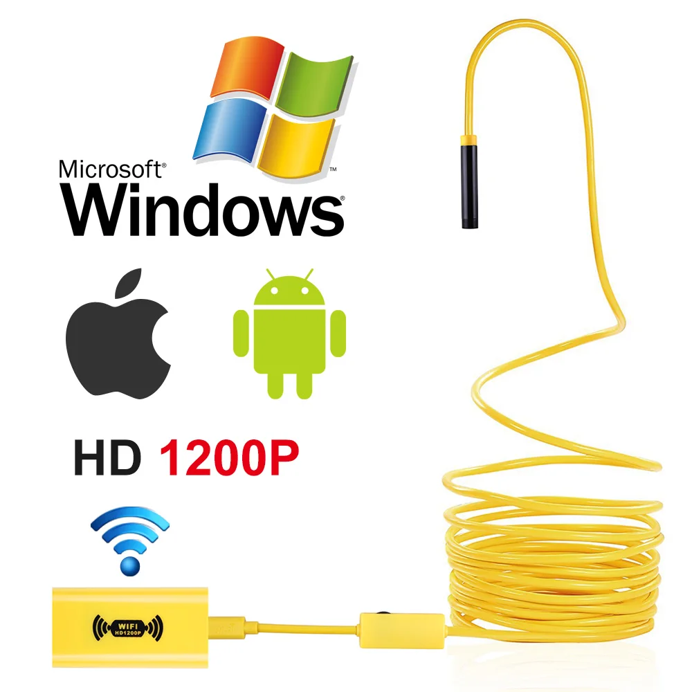 USAFEQLO 1200P 2MP WIFI эндоскоп камера мини Водонепроницаемый Жесткий кабель