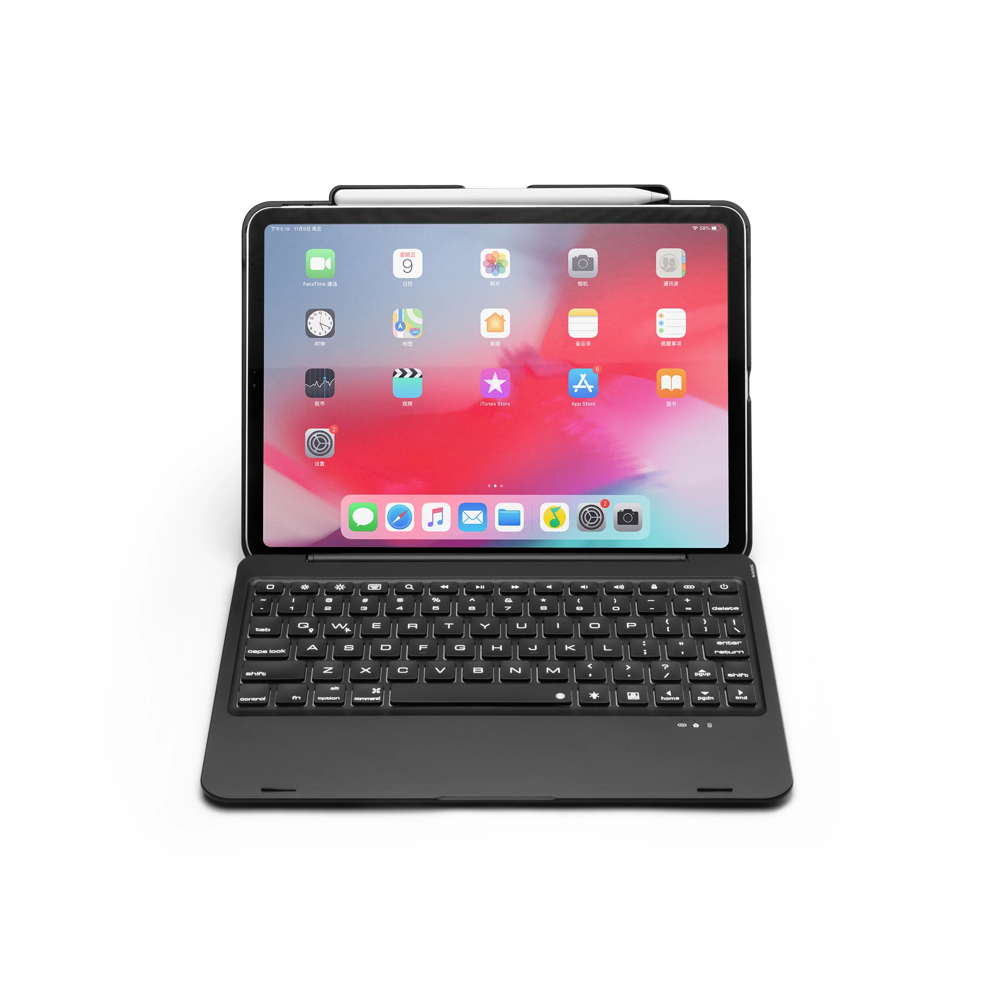 Bluetooth клавиатура с подсветкой Чехол для iPad Pro 12 9 2018 A1876 A2014 A1895 карандаш держатель