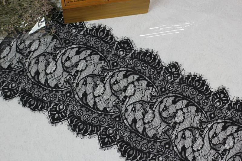 33 см широкий черный кружевной отделкой французский Шантильи ткани ресниц Diy