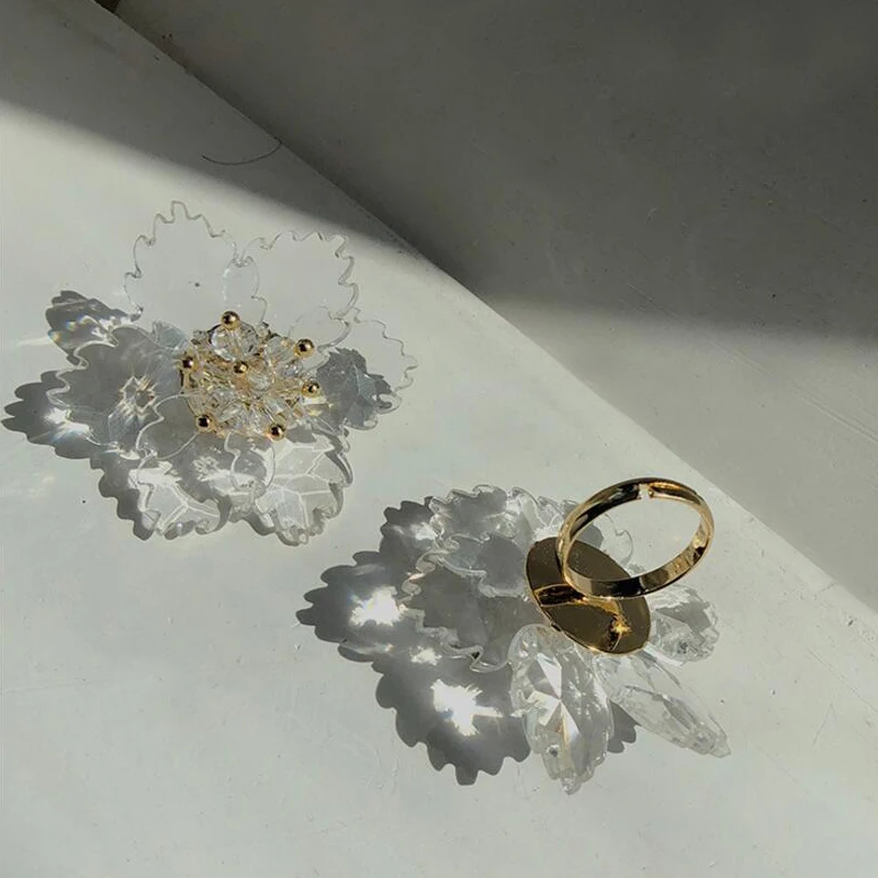 Новые прозрачные серьги-гвоздики с цветком из акрила с золотым бисером и белым украшением из коллекции бренда для женщин.