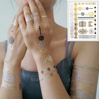 temporary golden silver tattoos stickers new gold lace tattoos body art flash tattoo paste makeup girls waterproof fake tattoos