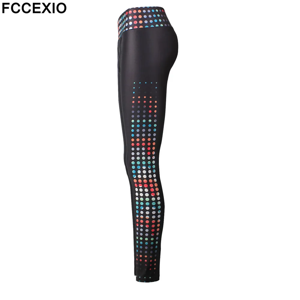 Женские леггинсы для фитнеса FCCEXIO спортивные брюки с цветными точками и 3D принтом