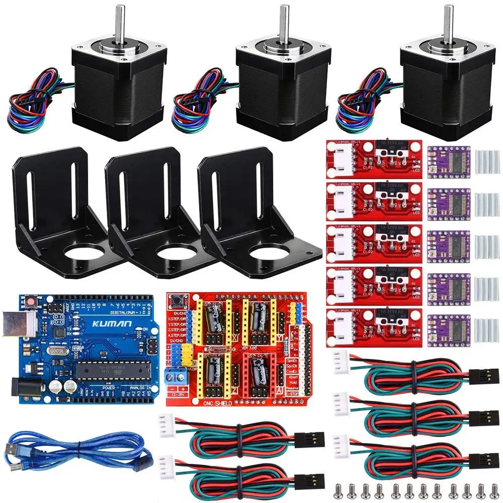 3d принтер с ЧПУ комплект, для Arduino GRBL Shield+ UNO R3 плата+ RAMPS 1,4 Механический выключатель фиксатор+ DRV8825 драйвер двигателя+ Nema 17 мотор