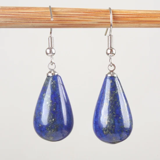 Lapis lazuli 13X22 мм обсидиан прозрачный кварц Лазурит розовый кварцевый кристалл опал обсидиан падение коническая бусина крючок Висячие Серьги 1 пара - Окраска металла: Lapis lazuli