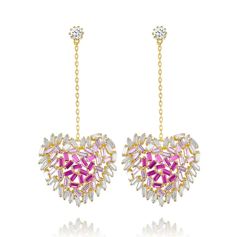 

Drop Earrings For Women S925 Sterling Needles Fairy Heart Gradient Temperament Multicolor Fine Jewelry Not Allergic