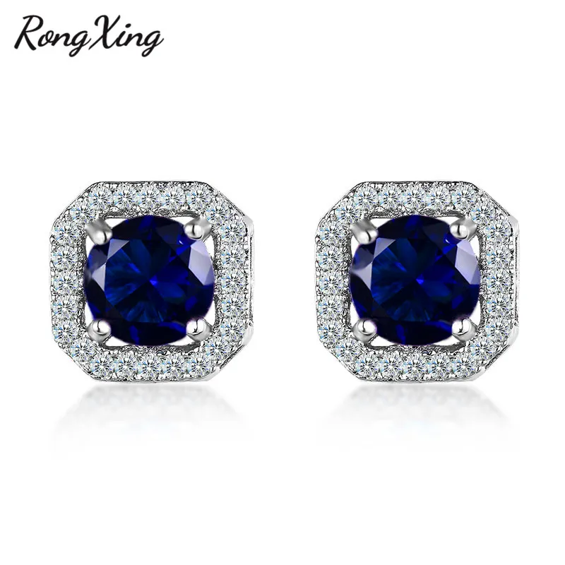 Blue RongXing 925 пробы, заполненные серебром, белый/синий/зеленый огненный опал, циркониевые квадратные серьги-гвоздики для женщин, радужные серьги с камнем рождения - Окраска металла: Blue