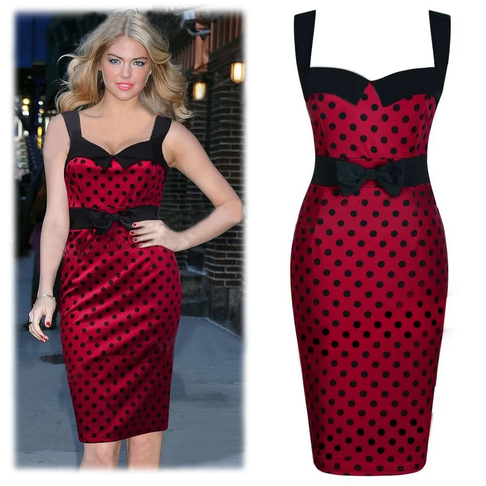 Красное платье в горошек на бретелях-спагетти без бретелек с открытой спиной