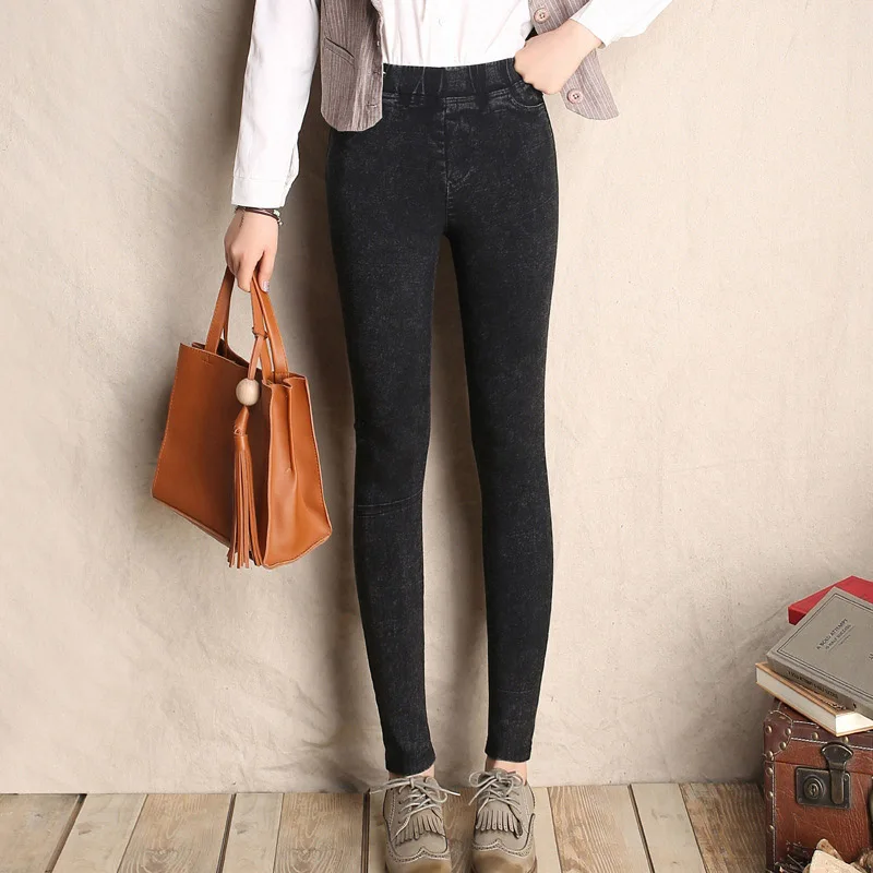 Женские джинсовые брюки размера плюс имитация 2019 осенне зимние с эластичной
