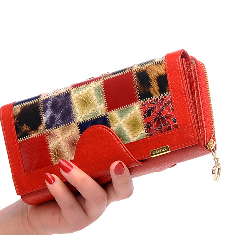 Женский кошелек из натуральной кожи клатч с тремя складками и карманом для монет