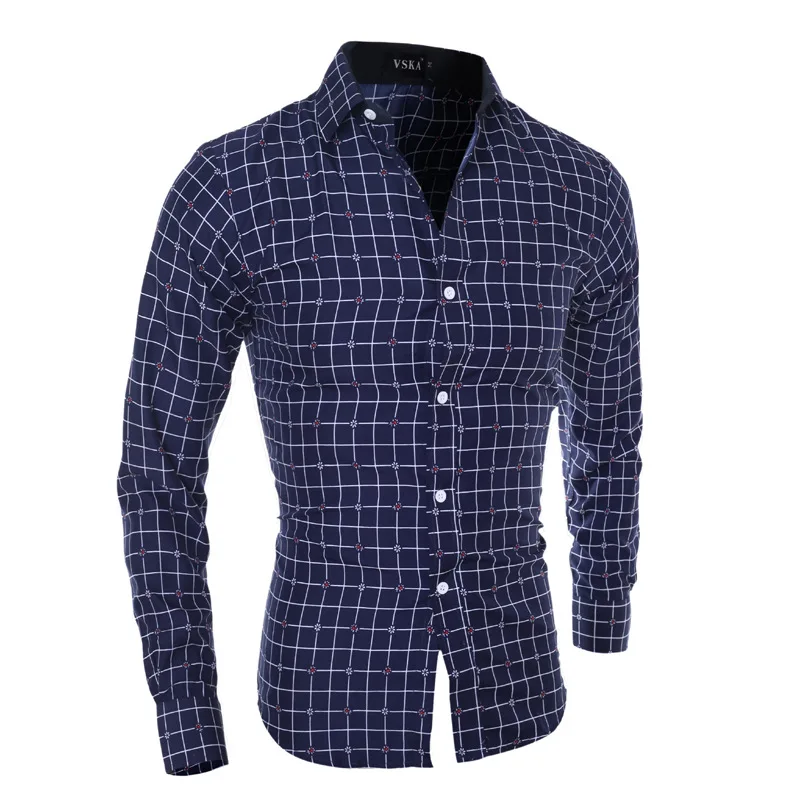 Мужская рубашка с отложным воротником ZOGAA деловая в клетку длинным рукавом 2019 |