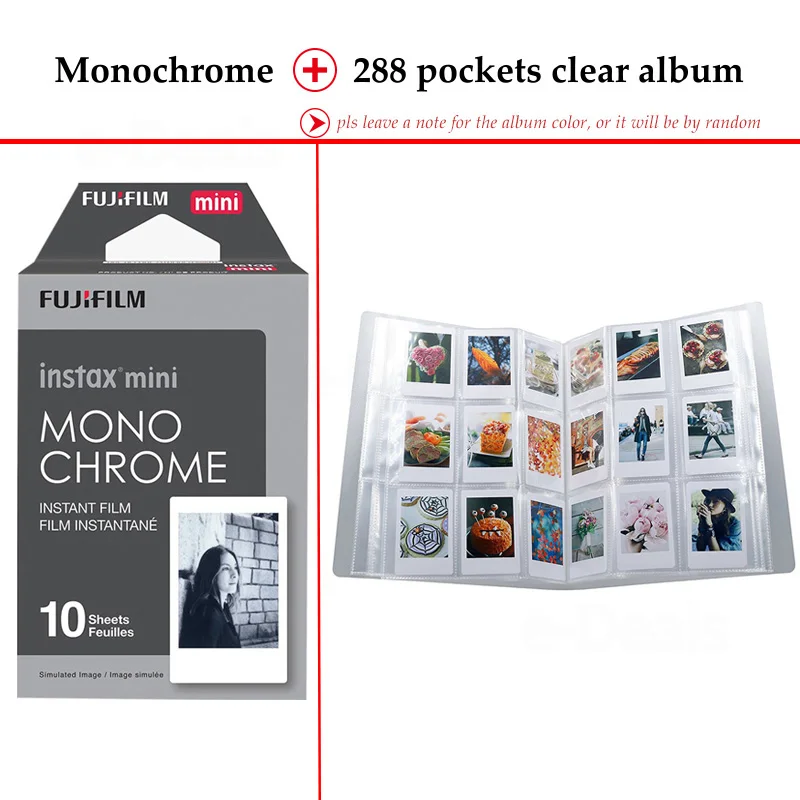 Fujifilm Instax Мини пленка монохромная 10 листов для Instax Mini 9 8 7 s 70 90 25 мгновенный Polariod камера принтер для смартфонов SP-2 1 - Цвет: Film and 288P Album