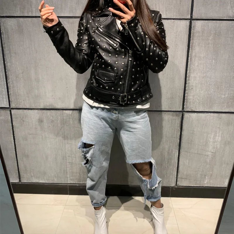 Женская кожаная куртка с заклепками|jacket rivet|jacket jacketjacket leather jacket |