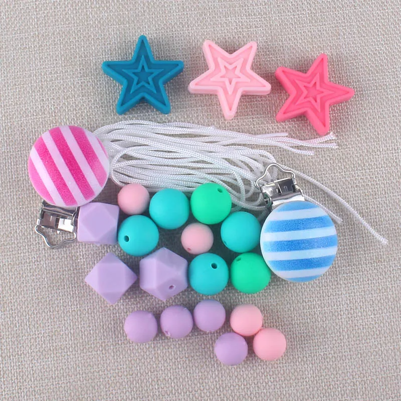 

10PCS Blue Pink Strip Pacifier Clip for DIY Dummy Clip Chain Wooden Infant Toddler Clips