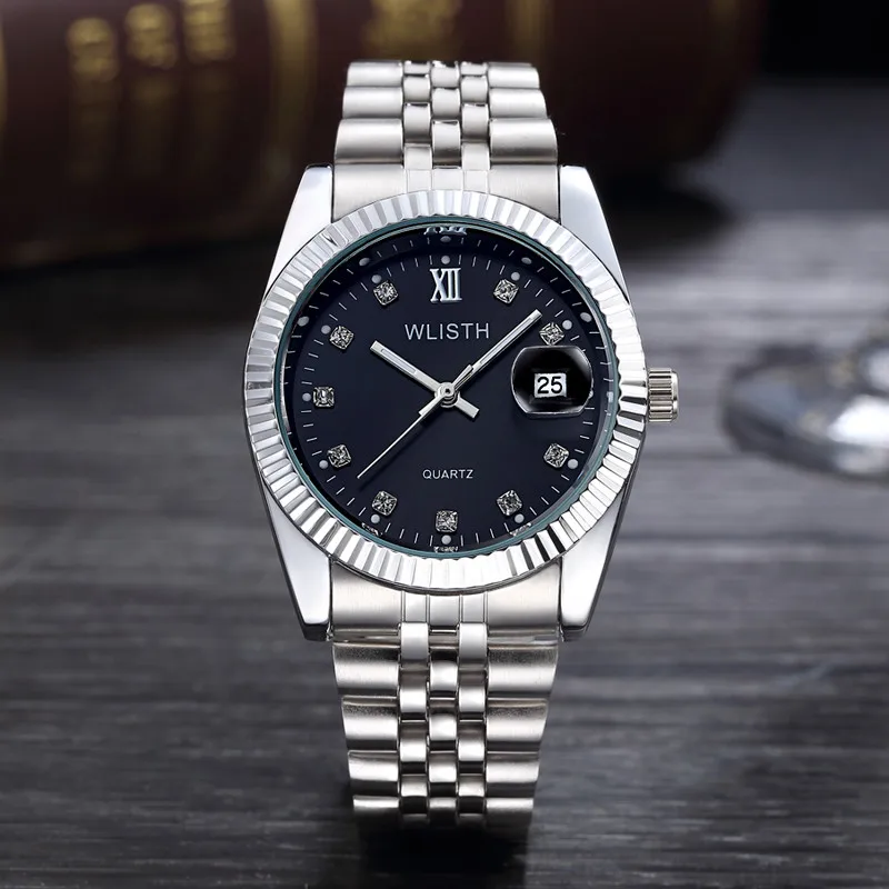 Reloj Hombre, мужские наручные часы, мужские часы, Топ бренд, роскошные женские часы, часы с бриллиантами, Автоматическая Дата, Saat Relogio Masculino - Цвет: men silver black