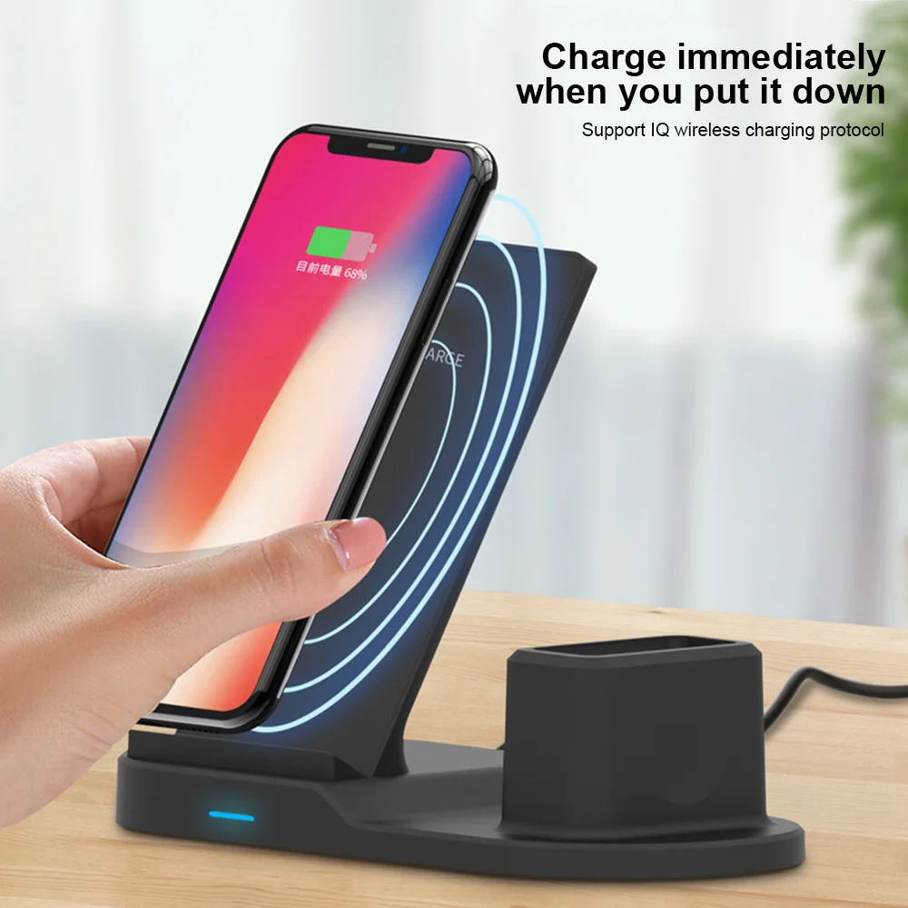 Беспроводное зарядное устройство Qi 3 в 1 для iPhone XS Max XR X 8 Plus док станция быстрой