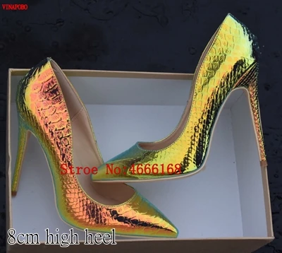 8cm heel Г. Новая модная женская обувь вечерние и свадебные туфли со змеиным принтом Большие размеры 35-43, пикантные туфли-лодочки на высоком каблуке с острым носком женская обувь - Цвет: 8cm heel