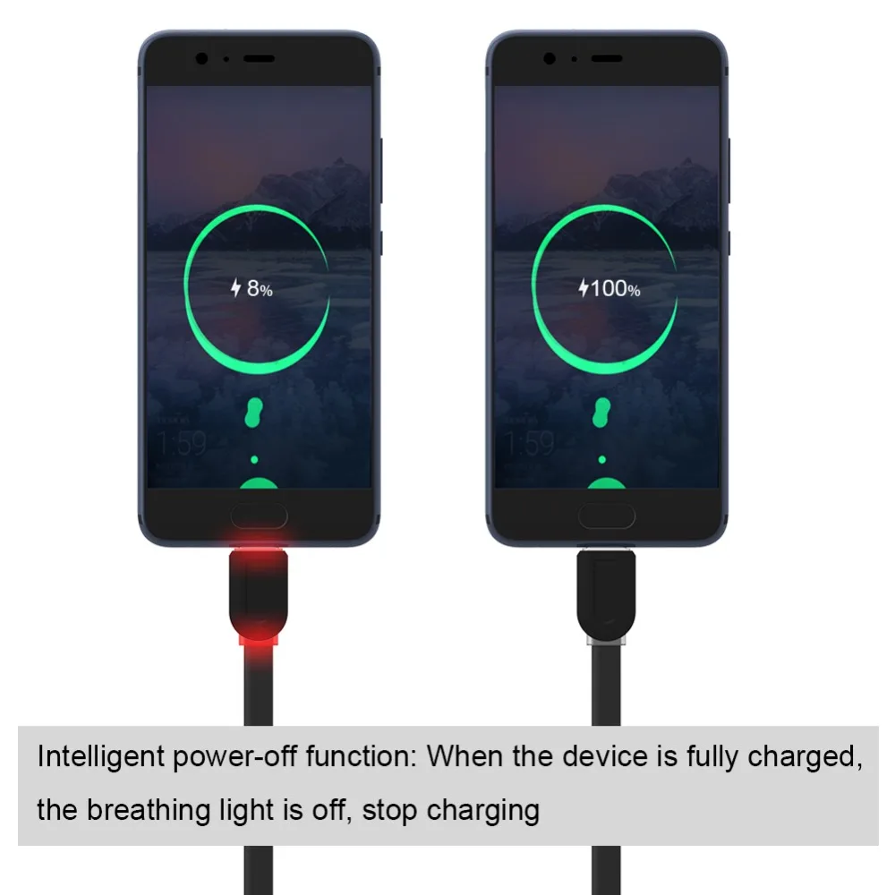 Светодиодный кабель USB Type C для Huawei Xiaomi Samsung быстрая зарядка плоский usb-кабель