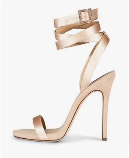 New Arrivals Champagne Satin Cross Strap Women Sandals Cut-out Peep Toe Crystal Buckle Wedding Shoes Bride Thin Heel Summer Shoe | Обувь