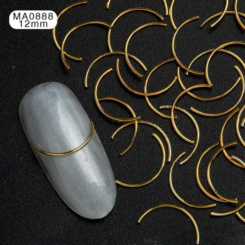 MA0888 100 шт. медная изогнутая палочка для ногтей с заклепками, блестки для ногтей, украшения для маникюра, 3D украшения для ногтей - Цвет: MA0888