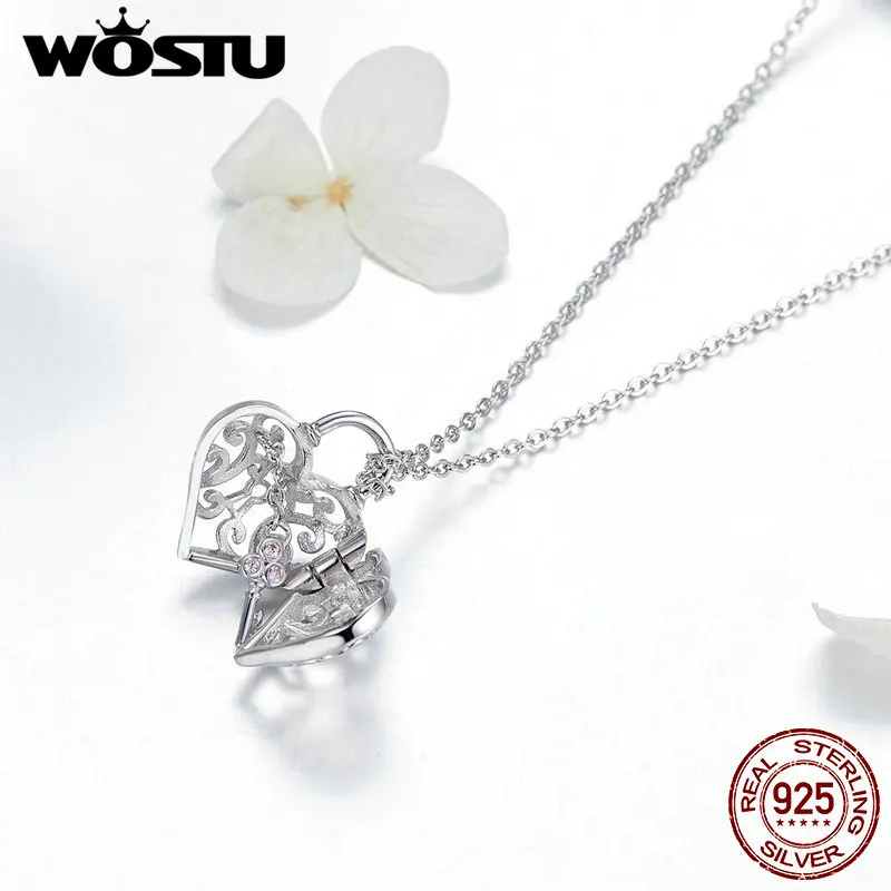 WOSTU 925 пробы Серебряное сердце замок& ожерелье с подвеской в виде ключа Длинная цепочка для женщин Свадьба День святого Валентина ювелирные изделия FIN321