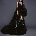 Соблазнительные платья для выпускного, 2019, шикарное Многоярусное асимметричное вечернее платье из тюля с оборками, с открытой спиной, для фотосъемки, официальные платья на заказ