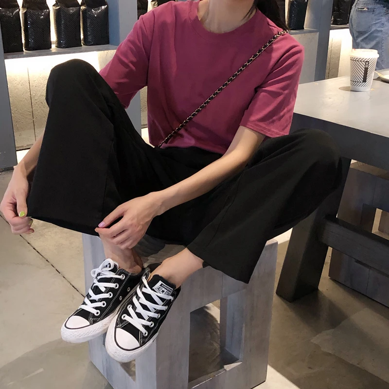 Брюки женские летние модные Harajuku с высокой талией свободные корейский стиль Aii-match Ulzzang уличная женская s брюки шикарные повседневные однотонные