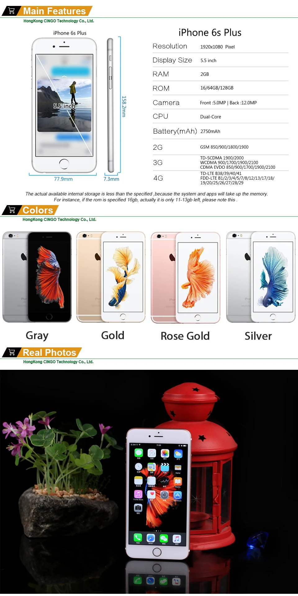 Apple iPhone 6S плюс iOS двухъядерный процессор, 2 Гб Оперативная память 16 Гб/64/128 ГБ Встроенная память 5," 12.0MP Камера LTE отпечаток пальца для разблокированного мобильного телефона, iPhone 6S