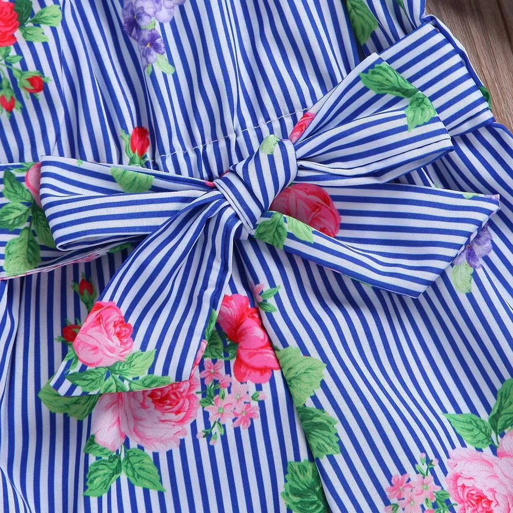 Детский комбинезон в полоску с длинными рукавами и цветочным принтом Прямая