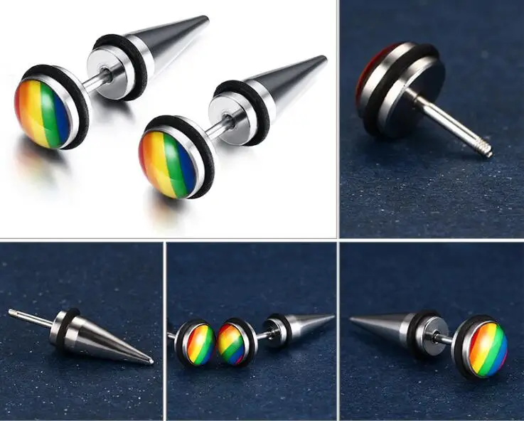 20 пар/лот из нержавеющей стали радужного цвета золото серьги желтое