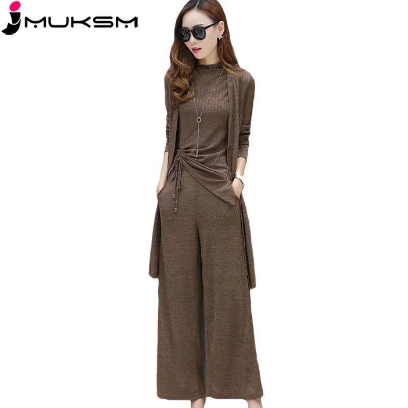 Весенний женский комплект из 3 предметов женские летние вязаные брюки с широкими