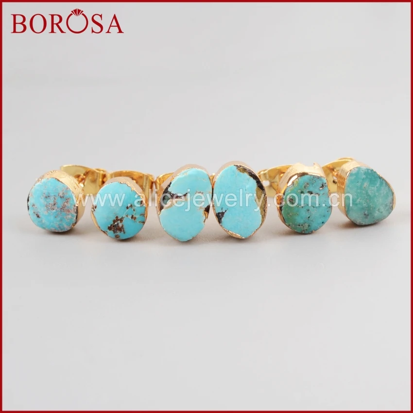 Женские сережки-гвоздики BOROSA из натурального бирюза высокого качества G1017 |